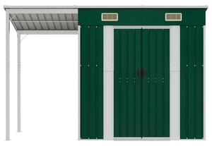 VidaXL zöld kerti fészer meghosszabbított tetővel 277 x 110,5 x 181 cm
