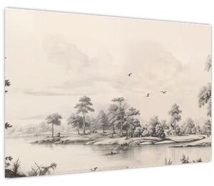 Kép - Vintage tájkép rajz (90x60 cm)