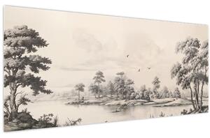 Kép - Vintage tájkép rajz (120x50 cm)