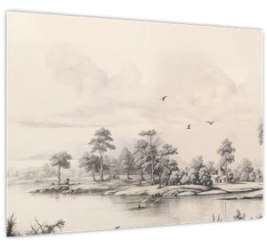Kép - Vintage tájkép rajz (70x50 cm)