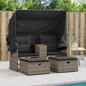 VidaXL 2 személyes szürke polyrattan kerti kanapé baldachinnal/székkel