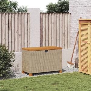 VidaXL bézs polyrattan és akácfa kerti tárolóláda 80 x 40 x 48 cm