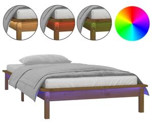 VidaXL egyszemélyes mézbarna tömör fa LED-es ágykeret 90 x 190 cm
