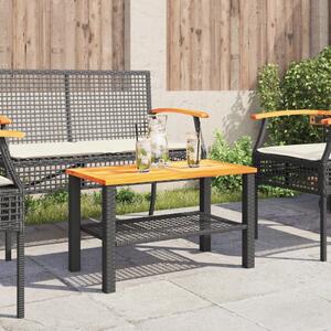 VidaXL fekete polyrattan és akácfa kerti asztal 70 x 38 x 42 cm