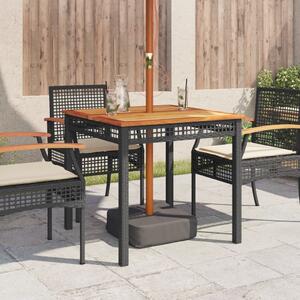 VidaXL fekete polyrattan és akácfa kerti asztal 80 x 80 x 75 cm