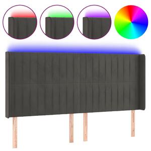 VidaXL LED-es Bársony Ágytámlá - Sötétszürke - 163x16x118/128cm