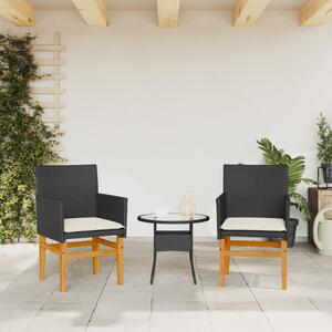VidaXL 2 db fekete polyrattan és tömör fa kerti szék párnával