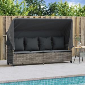 VidaXL szürke polyrattan napozóágy tetővel és párnával
