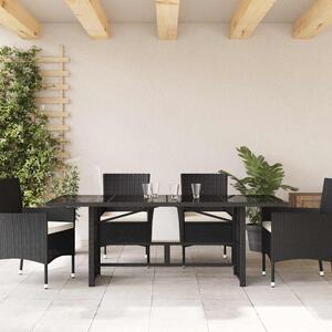 VidaXL fekete polyrattan üveglapos kerti asztal 190x80x74 cm