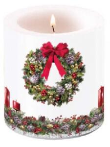 Karácsonyi Átvilágítós Gyertya - Bow On Wreath - 8x7,5cm