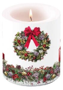 Karácsonyi Átvilágítós Gyertya - Bow On Wreath - 10x10cm