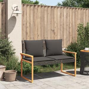 VidaXL fekete polyrattan és akácfa kerti pad párnával