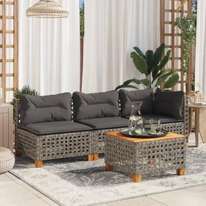 VidaXL szürke polyrattan és akácfa kerti asztal 55 x 55 x 36 cm