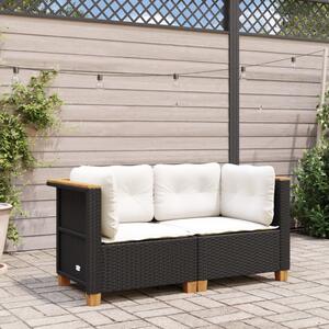 VidaXL 2 db fekete polyrattan kerti sarokkanapé párnákkal