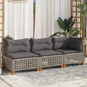 VidaXL 3 személyes szürke polyrattan kerti kanapé párnával