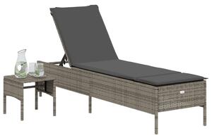 VidaXL szürke polyrattan napozóágy asztallal és párnával