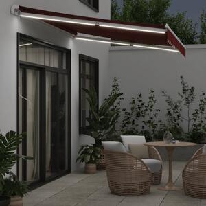 VidaXL burgundi vörös kézzel kihúzható LED-es napellenző 350 x 250 cm