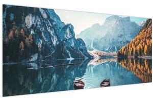 Kép - Csónakok a Braies-tónál (120x50 cm)