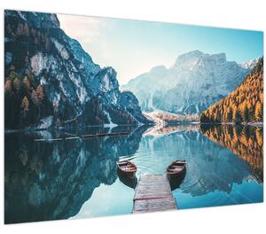 Kép - Csónakok a Braies-tónál (90x60 cm)