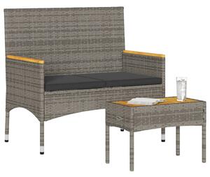 VidaXL 2 személyes szürke polyrattan kerti pad párnákkal és asztallal