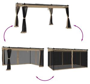 VidaXL tópszínű acél pavilon hálós oldalakkal 4 x 3 m