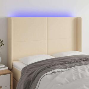VidaXL LED Ágyfejtámla - Krémszínű Szövet - 147x16x118/128 cm