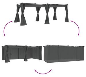 VidaXL antracitszürke acél pavilon függönyökkel 6 x 3 m