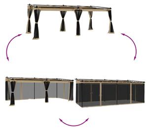VidaXL tópszínű acél pavilon hálós oldalakkal 6 x 3 m