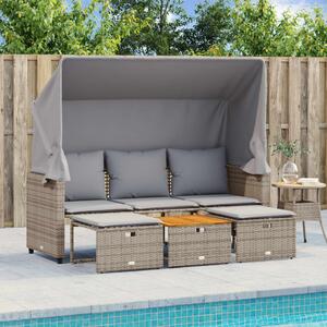 VidaXL 3 személyes szürke polyrattan kerti kanapé baldachinnal/székkel