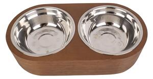 Pet 2 db-os fém tálka szett sötét fa tartóval, szélesség 15,6 cm - PT LIVING