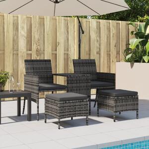 VidaXL 2 személyes szürke polyrattan kerti kanapé asztallal/székkel