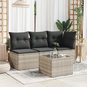 VidaXL világosszürke polyrattan üveglapos kerti asztal 55x55x37 cm