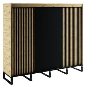 AMERIKO LOFT tolóajtós szekrény, 250x212x62, artisan tölgy/fekete