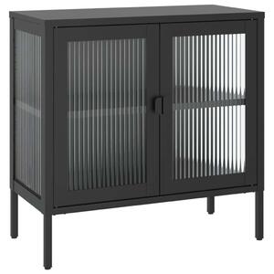 VidaXL Tálalószekrény - Fekete Acél és Üveg - 70x35x70 cm