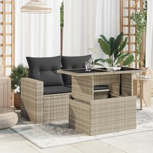 VidaXL szürke polyrattan üveglapos kerti asztal 100x55x73 cm