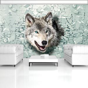 Fotótapéta - A farkas előkerül a 3D-s falból (152,5x104 cm)