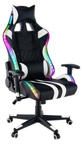 KONDELA Irodai/gamer szék RGB háttérvilágítással, fekete/fehér/színes minta, ZOPA