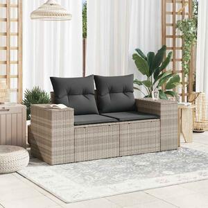 VidaXL 2 személyes világosszürke polyrattan kerti kanapé párnával