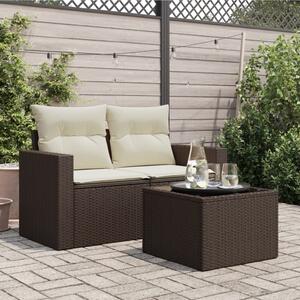 VidaXL barna polyrattan üveglapos kerti asztal 55 x 55 x 37 cm