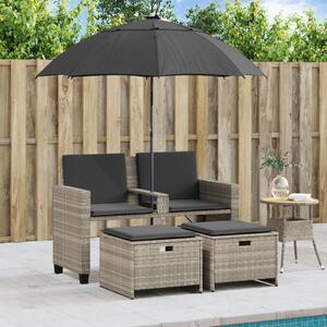 VidaXL 2 személyes polyrattan kerti kanapé napernyővel/székkel