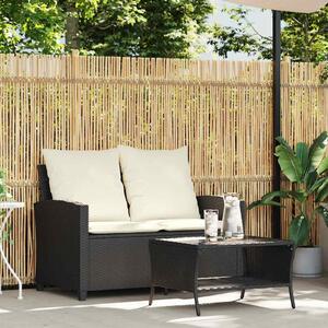VidaXL 2 személyes fekete polyrattan kerti kanapé asztallal&párnával