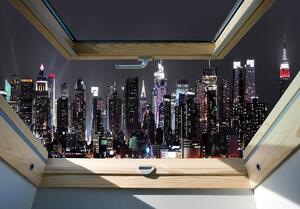 Fotótapéta - Város éjjel kilátás az ablakból (152,5x104 cm)