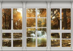 Fotótapéta - Őszi vízesés - ablak (254x184 cm)
