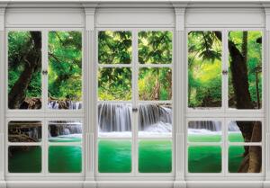 Fotótapéta - Kilátás az ablakból a vízesésre (152,5x104 cm)