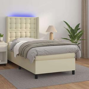 VidaXL krémszínű műbőr rugós ágy matraccal és LED-del 90x200 cm