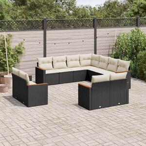 11 részes fekete polyrattan kerti ülőgarnitúra párnákkal