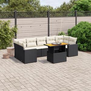 8 részes fekete polyrattan kerti ülőgarnitúra párnákkal
