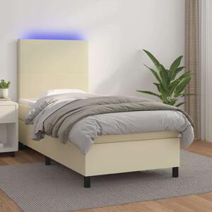 VidaXL krémszínű műbőr rugós ágy matraccal és LED-del 90x200 cm