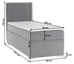 KONDELA Boxspring ágy, egyszemélyes, világosszürke, 80x200, balos, BILY