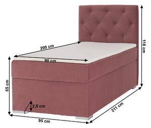 KONDELA Boxspring ágy, egyszemélyes, fáradt rózsaszín, 90x200, jobbos, ESHLY